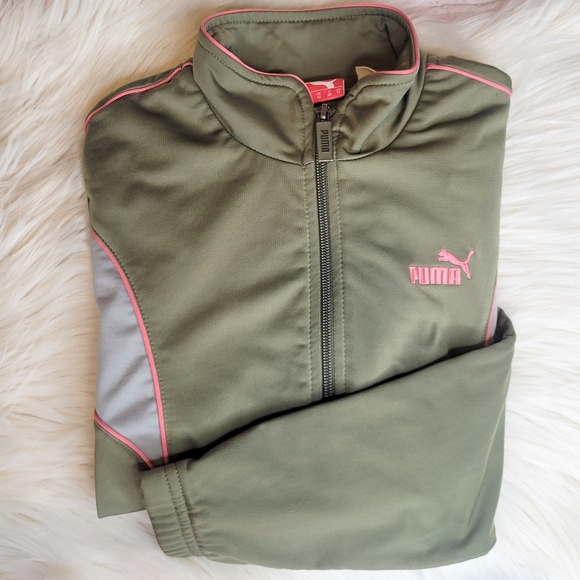 Puma Olive Green Full Zip Long Sleeve Track Jacket Women's size medium - Picture 2 of 6